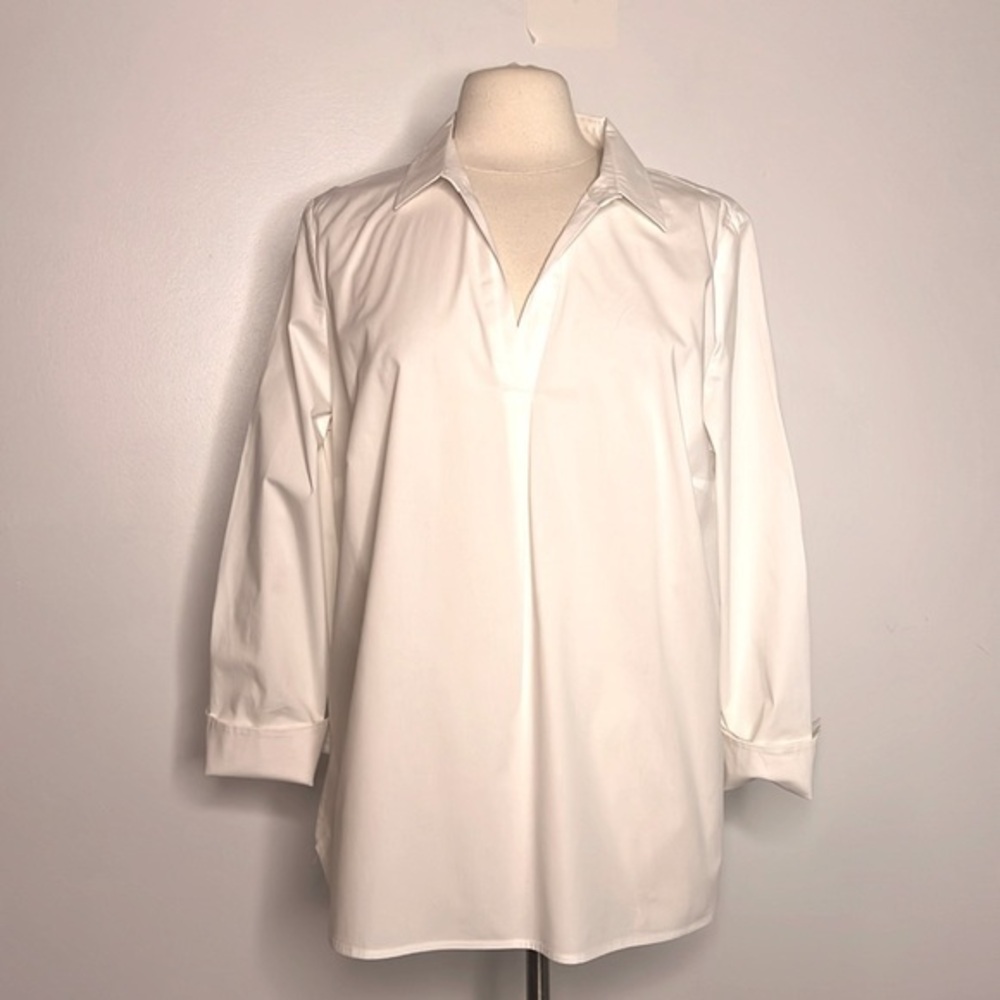 Pure Collection white cotton poplin v neck collared shirt size 14/16